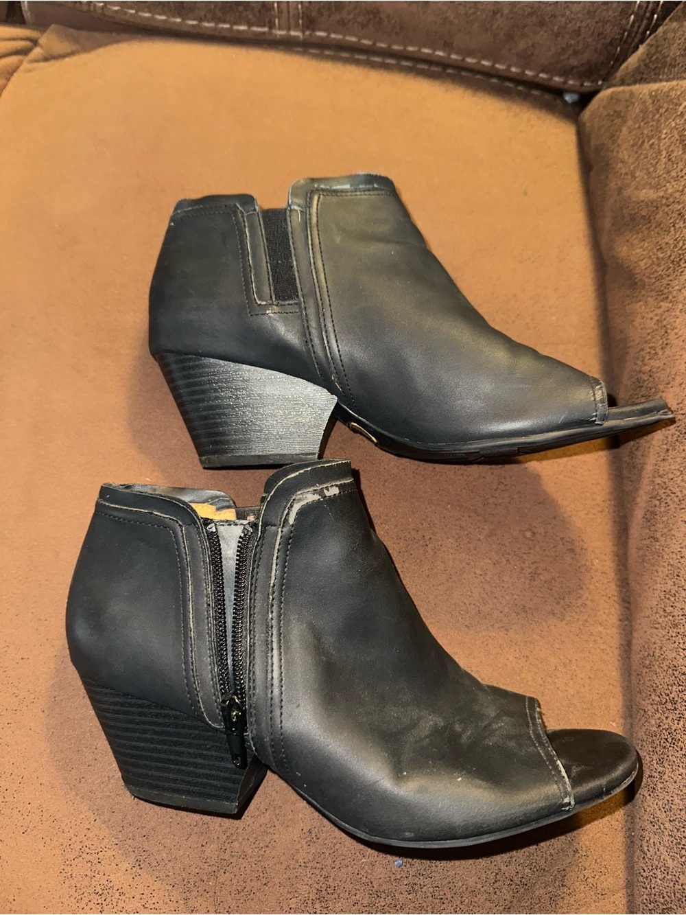Black Open-Toe Ankle Mules with Block Heel 8.5